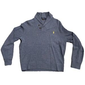 Polo Ralph Lauren Sweater Mens Medium Blue Shawl Collar Pullover Cotton Pony